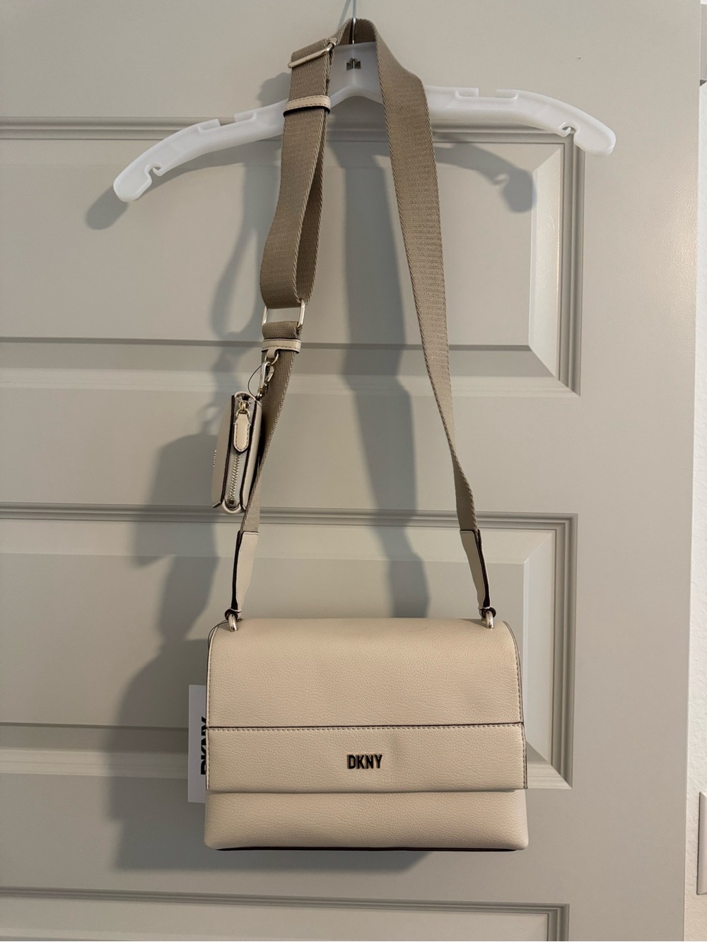 DKNY Cream Pebbled Leather Crossbody Bag with Adjustable Strap